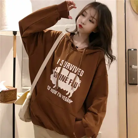 卫衣女2019新款潮ins秋冬韩版宽松原宿bf慵懒风百搭加绒加厚外套商品大图