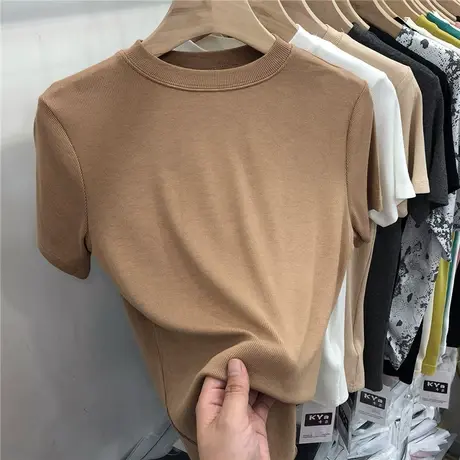 短袖t恤女装2022新款夏季打底衫小众半袖修身显瘦百搭短款上衣服商品大图