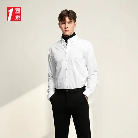 海一家质感小绣花长衬2023秋季新款扣领尖领简约休闲长袖衬衫男图片