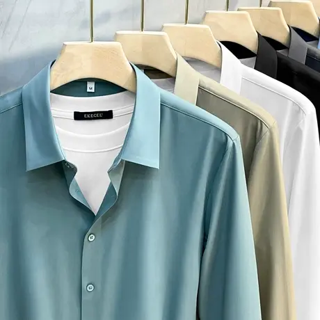 冰丝衬衫男长袖夏高端轻奢商务职业正装免烫男士打底衬衣春秋薄款商品大图