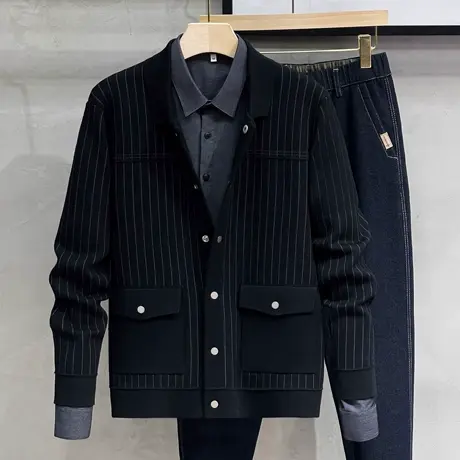 夹克外套男秋冬季高端商务休闲男装潮牌男士上衣服2023新款潮流图片