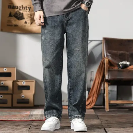 宽松大码阔腿牛仔男士裤子高档牛仔裤时尚潮流百搭牛仔裤直筒休闲商品大图