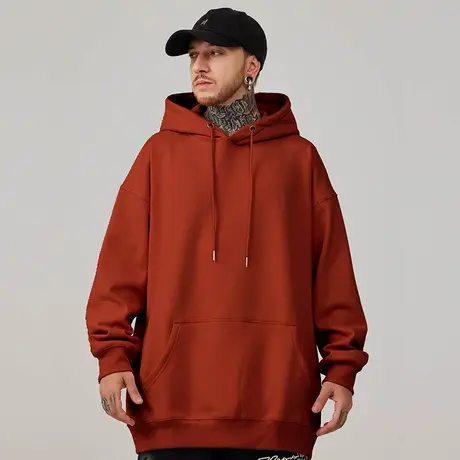 重磅卫衣加肥加大码秋冬款连帽衫加绒胖子纯色外套男春秋宽松男生商品大图