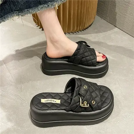 外穿拖鞋女2023年夏季新款超火时尚百搭小个子厚底防滑舒适一字拖商品大图