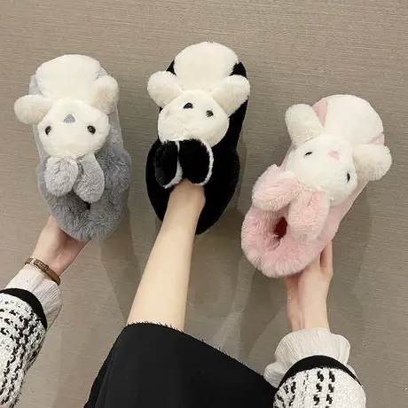 棉拖鞋女秋冬季包跟可爱兔子卡通室内防滑保暖加厚毛绒月子棉鞋男商品大图