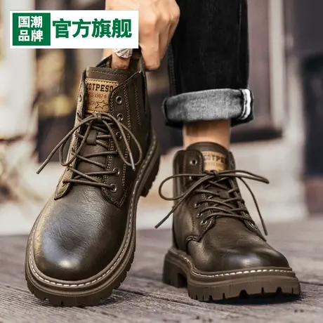 马丁靴男高帮2023新款冬季男鞋英伦风工装真皮机车短靴作战靴子男图片