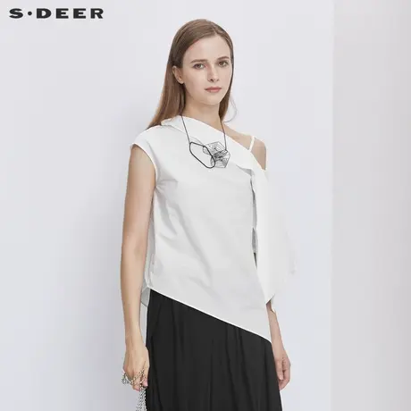 sdeer圣迪奥夏季不对称挖肩性感白色吊带衬衫女S20280446图片