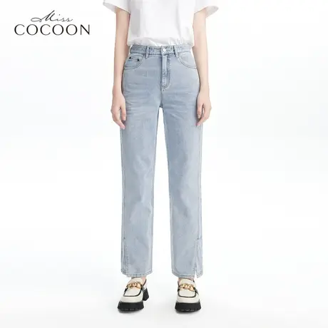 miss COCOON高腰直筒裤2023春新款女裤脚开叉设计感小众女牛仔裤商品大图