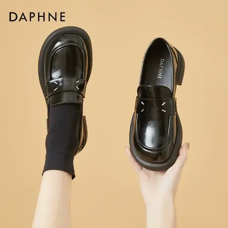 达芙妮厚底乐福鞋女真皮2022年新款女鞋英伦风小皮鞋法式粗跟单鞋图片