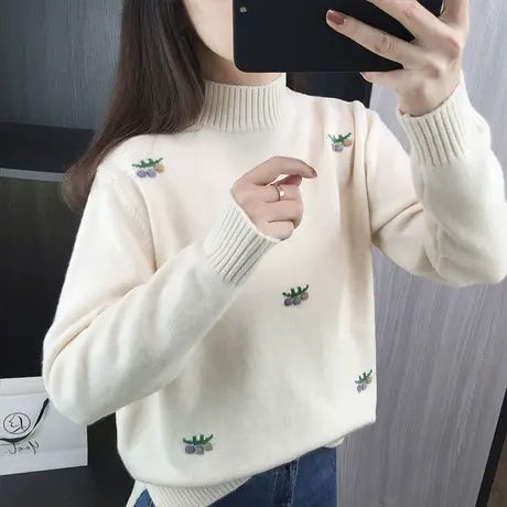 半高领毛衣女秋冬季2023新款宽松打底衫加厚洋气针织衫设计感上衣图片