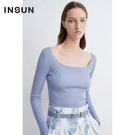 INSUN恩裳春季打底衫线条感方领百搭针织衫图片