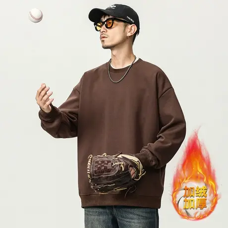 潮牌秋冬季男装卫衣青少年潮牌男装纯色加绒款长袖百搭男士潮外套图片