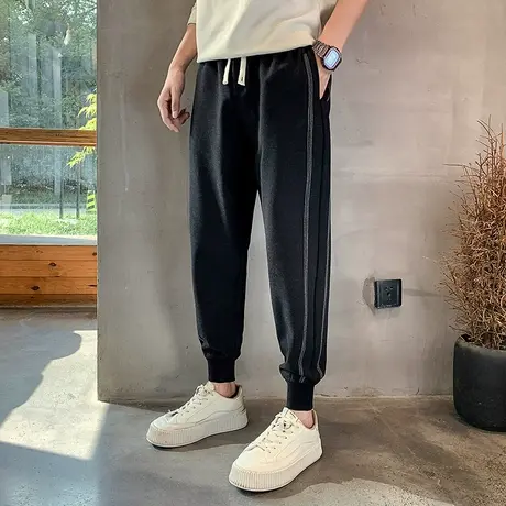 韩版束脚宽松休闲裤男春秋季潮牌束脚卫裤新款条纹设计百搭运动裤商品大图