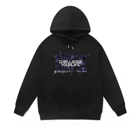 大码连帽卫衣男国潮hiphop欧美风抽象字母印花重磅暗黑系加绒帽衫商品大图