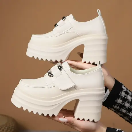 粗跟单鞋女2024年早春新款英伦风厚底小皮鞋女鞋防水台超高跟鞋子图片