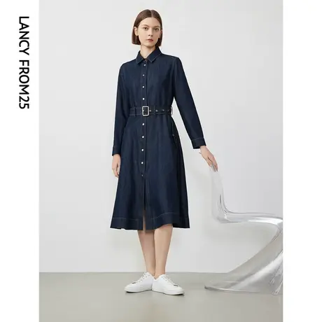 朗姿法式复古优雅时尚高级感气质牛仔裙女2024年春新款收腰连衣裙商品大图