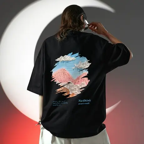 美式潮牌vibe油画短袖T恤男潮中性风高街大码宽松oversize半截袖商品大图