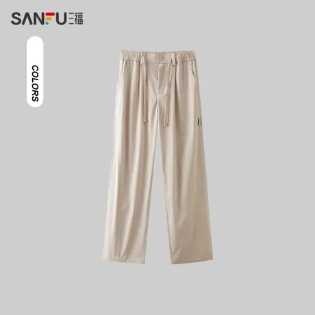 三福2024夏季男士打褶分割纯色休闲裤 通勤宽松直筒长裤483228图片