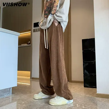 VIISHOW黑色裤子男春美式高街vibe休闲卫裤直筒抽绳阔腿运动长裤商品大图
