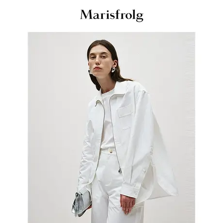 【商场同款】玛丝菲尔2024春季新款白色时尚设计感衬衫外套女商品大图