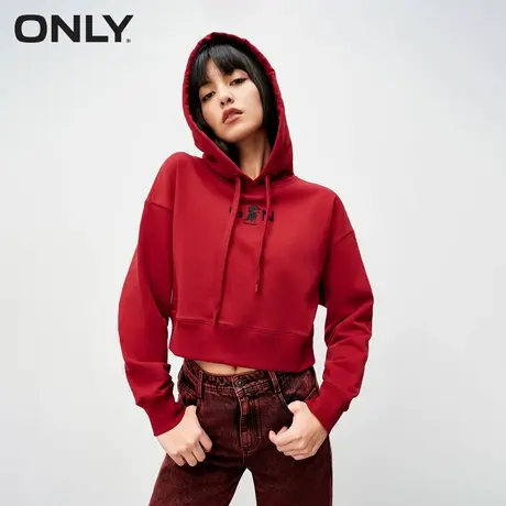 ONLY2024春季新款休闲百搭水钻宽松落肩短款连帽卫衣女|12419S005商品大图