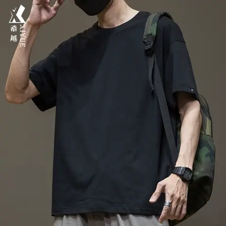 希越凉感冰丝棉短袖男2024春夏新款加肥加大圆领打底T恤胖子上衣商品大图