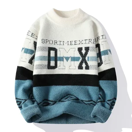 秋冬季水貂绒毛衣男士针织打底衫青少年学生羊绒衫加厚保暖上衣服商品大图