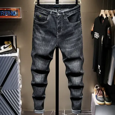 夏季薄款黑色潮牌牛仔裤男宽松直筒韩版修身小脚男士长裤子男百搭商品大图