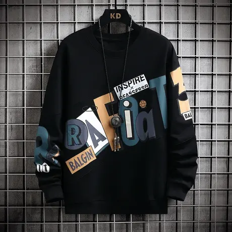 无帽卫衣男春秋装2023新款宽松潮流ins青少年秋衣加绒上衣长袖t恤图片