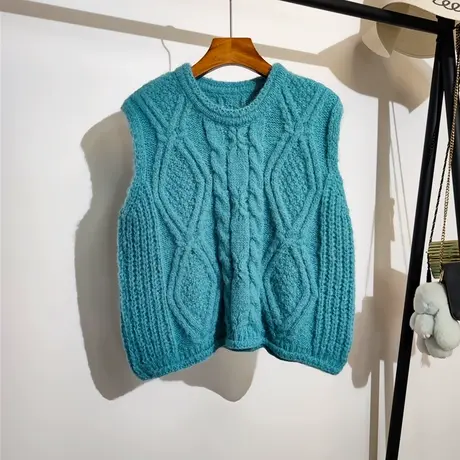 麻花毛衣背心马甲女2024春秋新款圆领百搭粗线针织衫坎肩上衣外穿商品大图