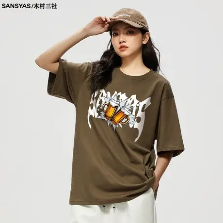 木村三社SANSYAS 休闲美食印花宽松青少年短袖t恤男潮牌夏季上衣商品大图