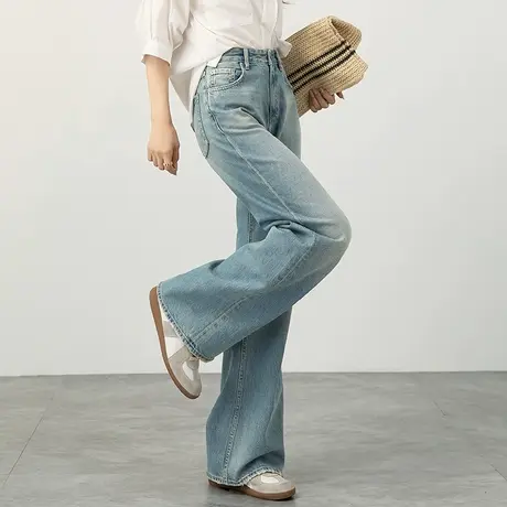 高腰浅色微喇牛仔裤女2024新款春夏薄款郑州女裤显瘦裤子阔腿喇叭商品大图