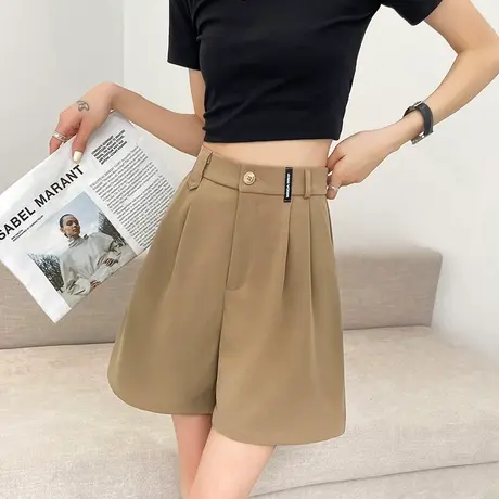 西装短裤女夏季2024高腰薄款阔腿百搭宽松显瘦a字咖啡色休闲热裤商品大图