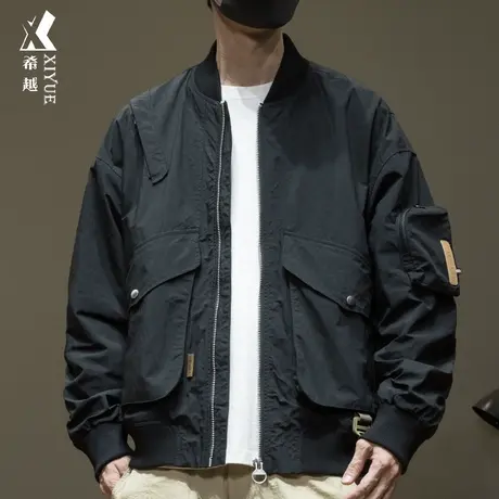 希越美式潮牌机车夹克男2024春秋新款宽松大码工装男士棒球服外套商品大图