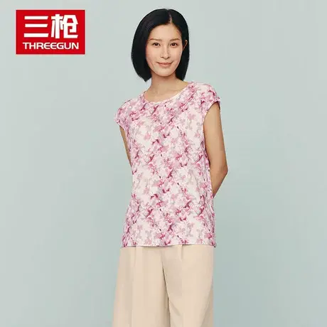 三枪T恤女2024春夏新品纯棉宽松运动透气圆领全棉女士无袖汗衫商品大图
