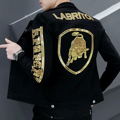 牛仔外套男士潮牌烫钻个性亮片夹克秋季ins刺绣纯棉褂子网红上衣商品大图