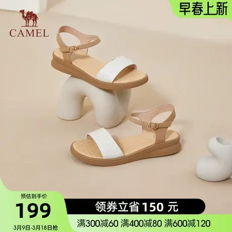骆驼女鞋年夏季新款休闲真皮一字带凉鞋女露趾时尚厚底凉鞋女图片