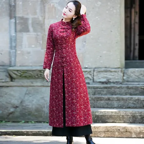 筠雅棉旗袍冬款加厚过年喜庆夹棉大衣妈妈款外套棉衣民族风女装冬商品大图