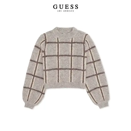GUESS23 新秋女士美拉德穿搭半高领格纹含羊毛衫针织衫打底毛衣商品大图