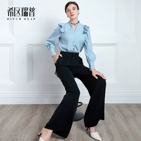 希区瑞普高端西装裤秋冬2023年新款女高腰职业正装黑垂感阔腿裤商品大图