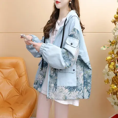 减10】设计感连帽工装外套女2023新款早秋季宽松休闲显瘦百搭上衣图片