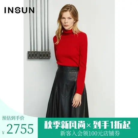 恩裳商场同款春季简约款羊绒内搭毛衫亮红色时尚百搭毛针织衫图片