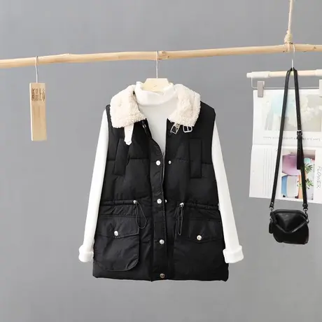 韩范十足休闲宽松羽绒棉马甲女款外穿中长款棉衣外套秋冬季坎肩女图片