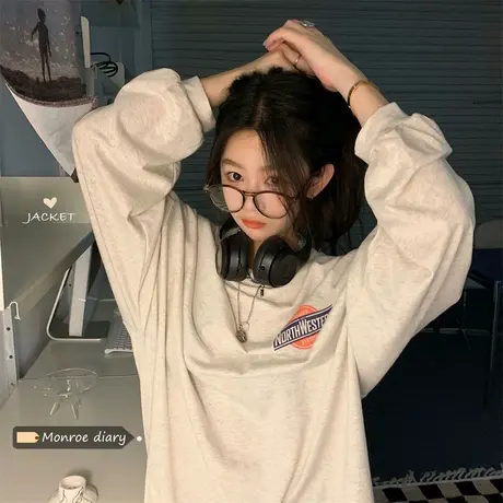 字母长袖宽松防晒T恤女设计感小众薄款卫衣2023夏季新款上衣服潮图片