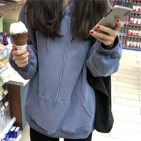 加绒加厚连帽卫衣女宽松韩版学生秋冬2023新款ins潮cec外套慵懒风图片