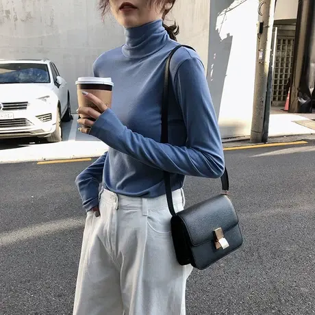高领打底衫女T恤秋冬2023洋气百搭韩版内搭网红初秋上衣女秋款潮商品大图