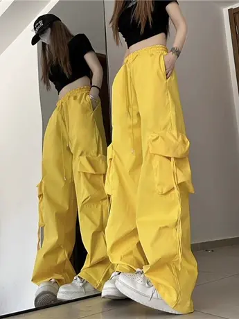 美式高街工装休闲裤女夏季薄款宽松设计感小众高腰垂感直筒阔腿裤图片