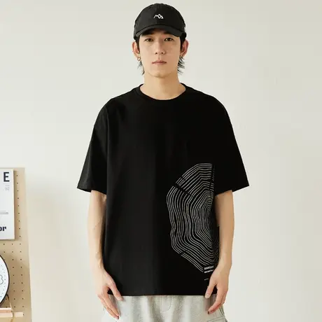 男士黑色t恤宽松潮流短袖男款2023夏季新款男装小众设计感五分袖图片