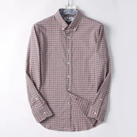 纯棉衬衫男休闲薄款长袖商务蓝色格子免烫衬衣春秋季上衣男士外套商品大图