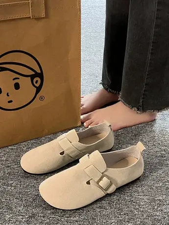平底勃肯鞋女懒人慵懒风一脚蹬单鞋2023秋季新款豆豆鞋大头鞋孕妇商品大图